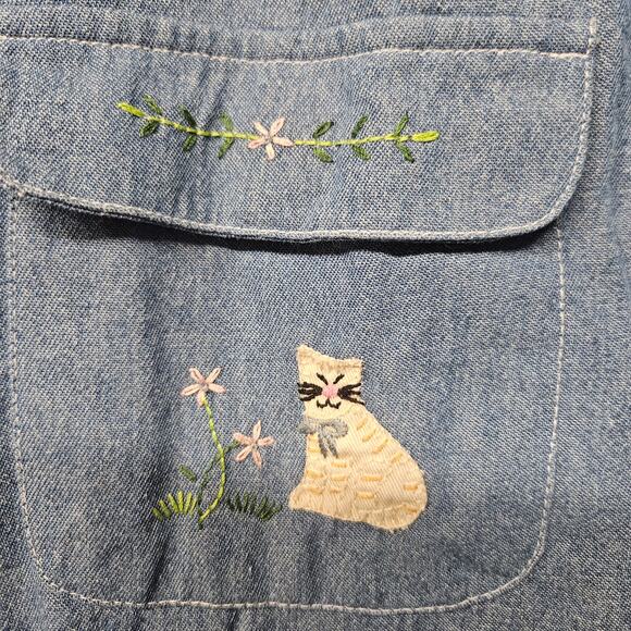 Vintage Graff Denim Long Sleeve Shirt Cat Embroidery - Picture 3 of 9